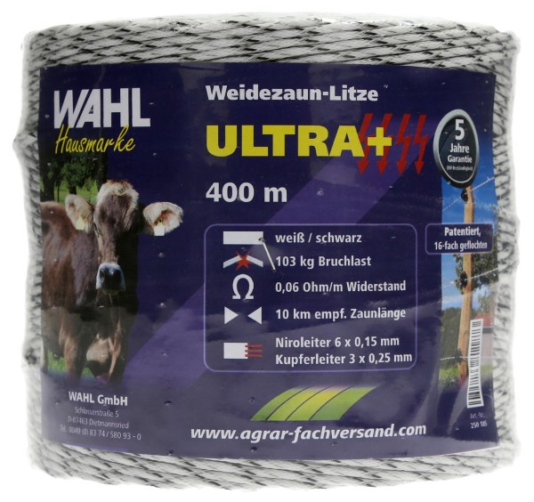 WAHL-Hausmarke Weidezaunlitze - ULTRA+ - 3 mm / 400 m