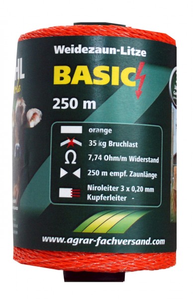 WAHL-Hausmarke Weidezaunlitze - Basic - 250 m - orange WAHL-Hausmarke Weidezaunlitze - Basic - 250 m - orange
