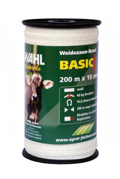 WAHL-Hausmarke Weidezaunband BASIC weiß - 10 mm/200 m WAHL-Hausmarke Weidezaunband BASIC weiß - 10 mm/200 m
